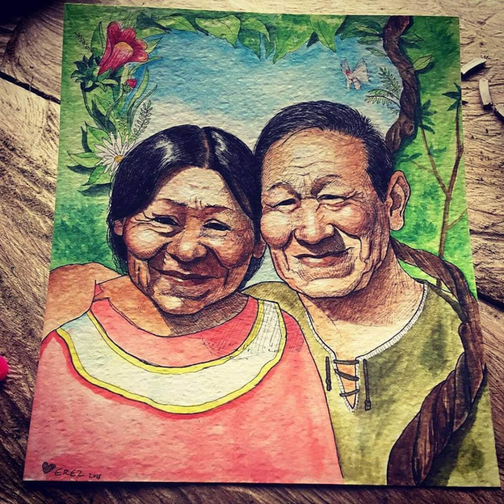 shipibo couple shamans at painting